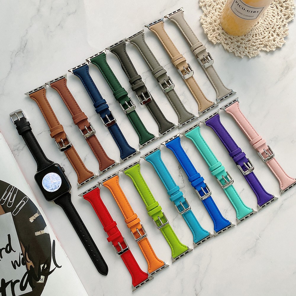 Rhombus Pattern PU Leather Watch Band Strap for Apple Watch Series 6 SE 5 4 44mm / Series 3 2 1 42mm - Cyan-5
