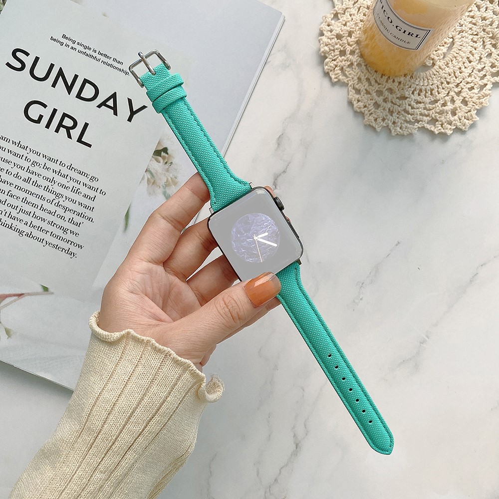Textured Leather Watch Band Strap Replacement for Apple Watch Series 6/SE/5/4 40mm / Series 3/2/1 38mm - Cyan-1