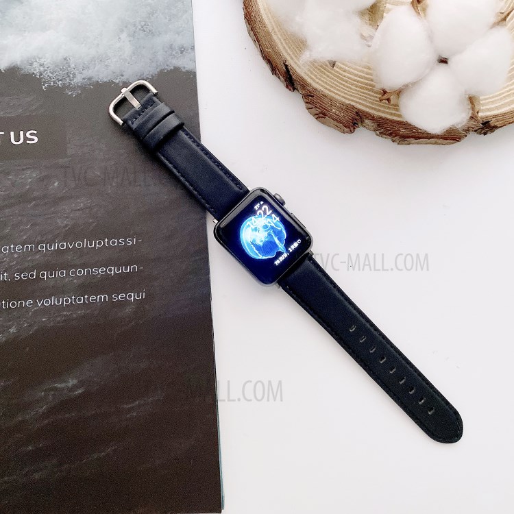22mm Solid Color PU Leather Watch Band for Apple Watch Series 4/5/6/SE 40mm / Watch Series 1/2/3 38mm - Black-2