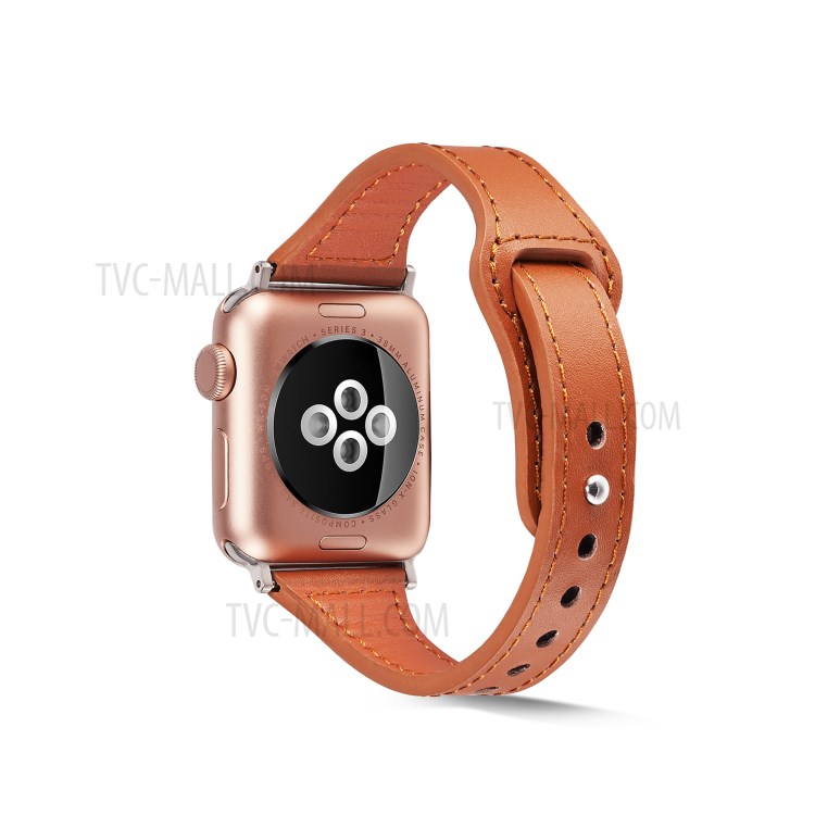 Genuine Leather Watch Replace Strap for Apple Watch Series 6/5/4/SE 44mm, Series 3/2/1 42mm - Light Brown-1