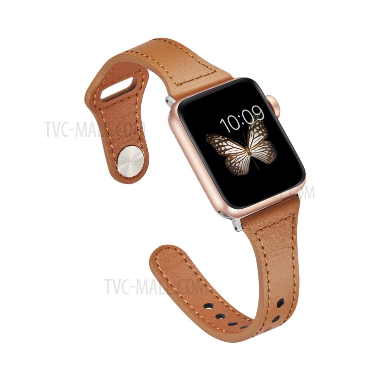 Genuine Leather Watch Replace Strap for Apple Watch Series 6/5/4/SE 44mm, Series 3/2/1 42mm - Light Brown-2