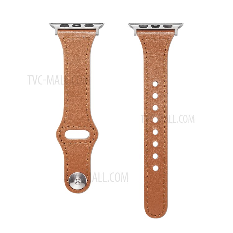 Genuine Leather Watch Replace Strap for Apple Watch Series 6/5/4/SE 44mm, Series 3/2/1 42mm - Light Brown-3