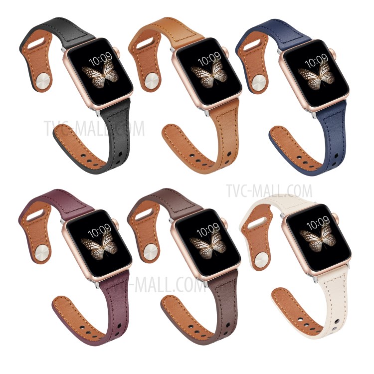 Genuine Leather Watch Replace Strap for Apple Watch Series 6/5/4/SE 44mm, Series 3/2/1 42mm - Light Brown-4
