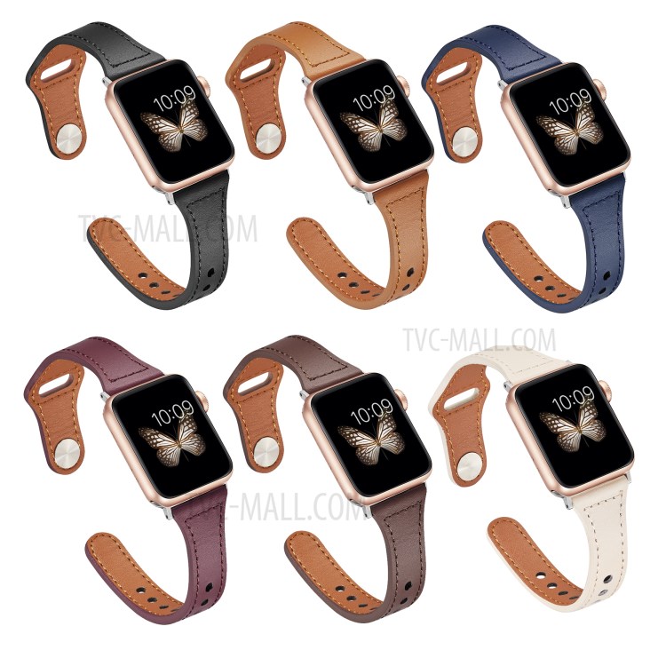 Genuine Leather Watch Replace Strap for Apple Watch Series 6/5/4/SE 40mm, Series 3/2/1 38mm - Light Brown-4