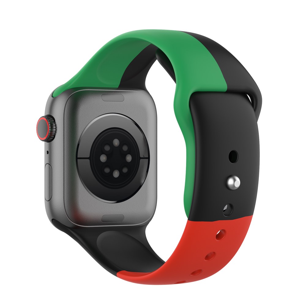 Silicone Replacement Watch Strap for Apple Watch Series 6/5/4/SE 40mm, Series 3/2/1 38mm - Black/Green/Red-1