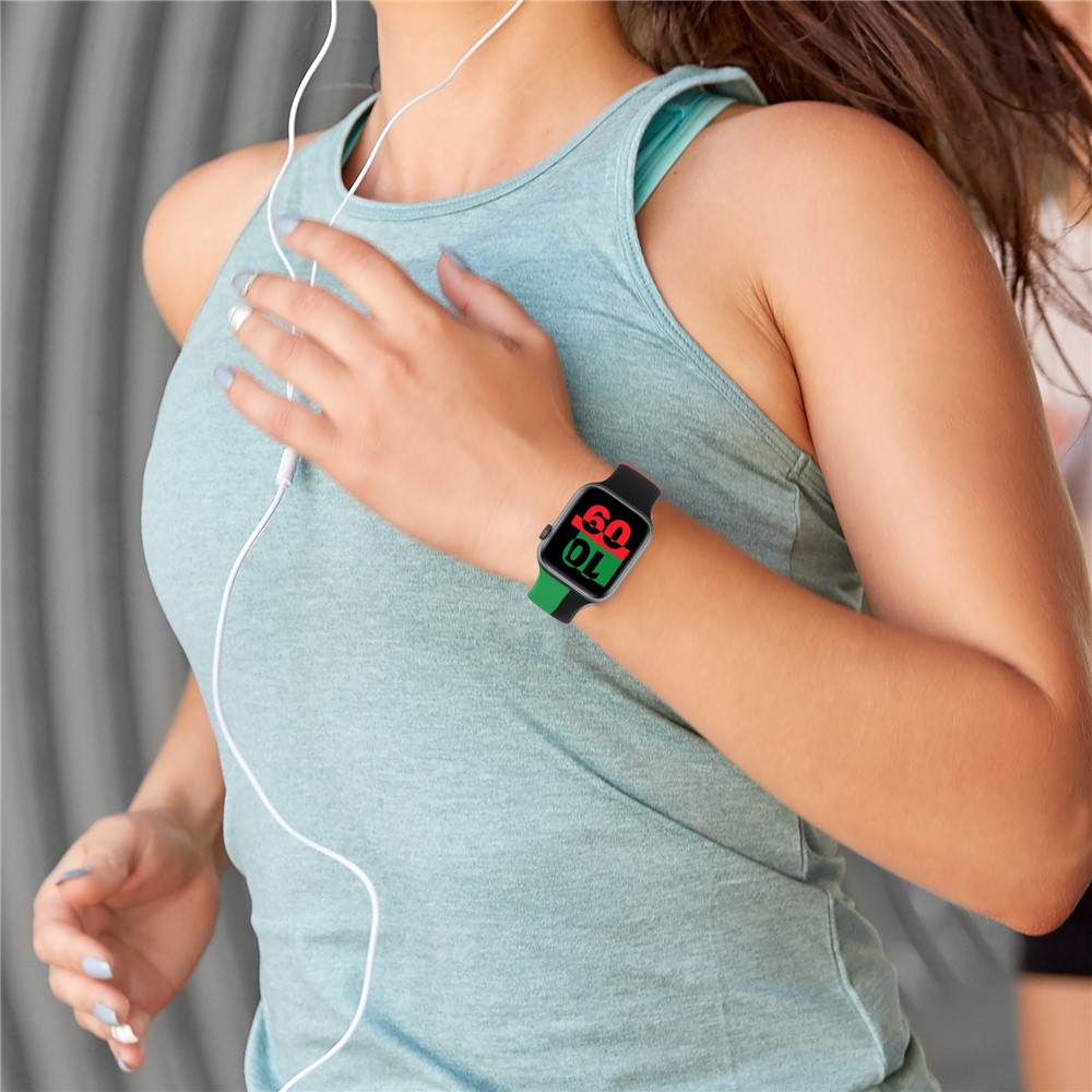 Silicone Replacement Watch Strap for Apple Watch Series 6/5/4/SE 40mm, Series 3/2/1 38mm - Black/Green/Red-10