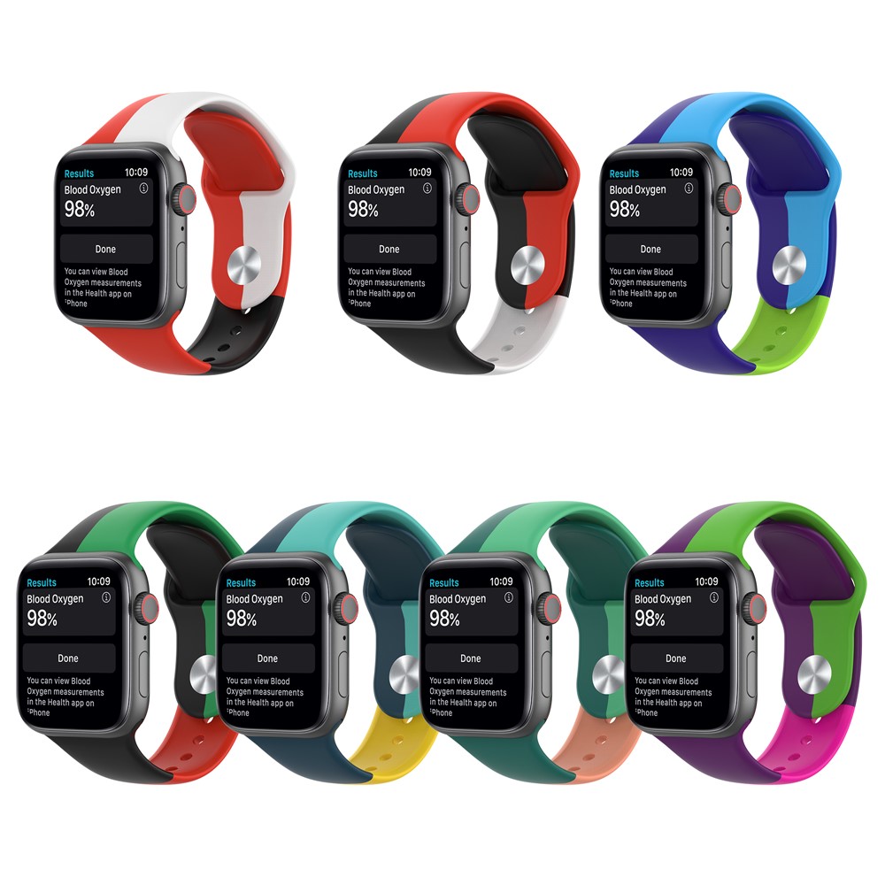 Silicone Replacement Watch Strap for Apple Watch Series 6/5/4/SE 40mm, Series 3/2/1 38mm - Black/Green/Red-12