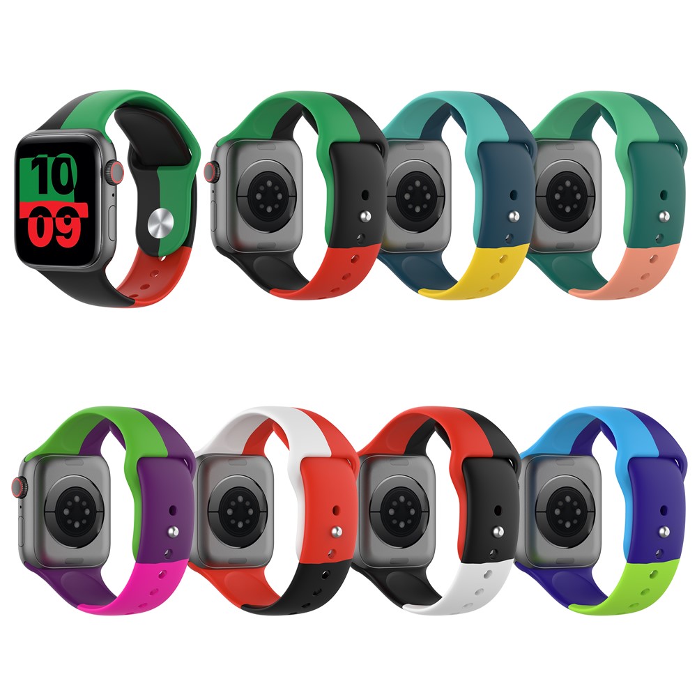Silicone Replacement Watch Strap for Apple Watch Series 6/5/4/SE 40mm, Series 3/2/1 38mm - Black/Green/Red-13