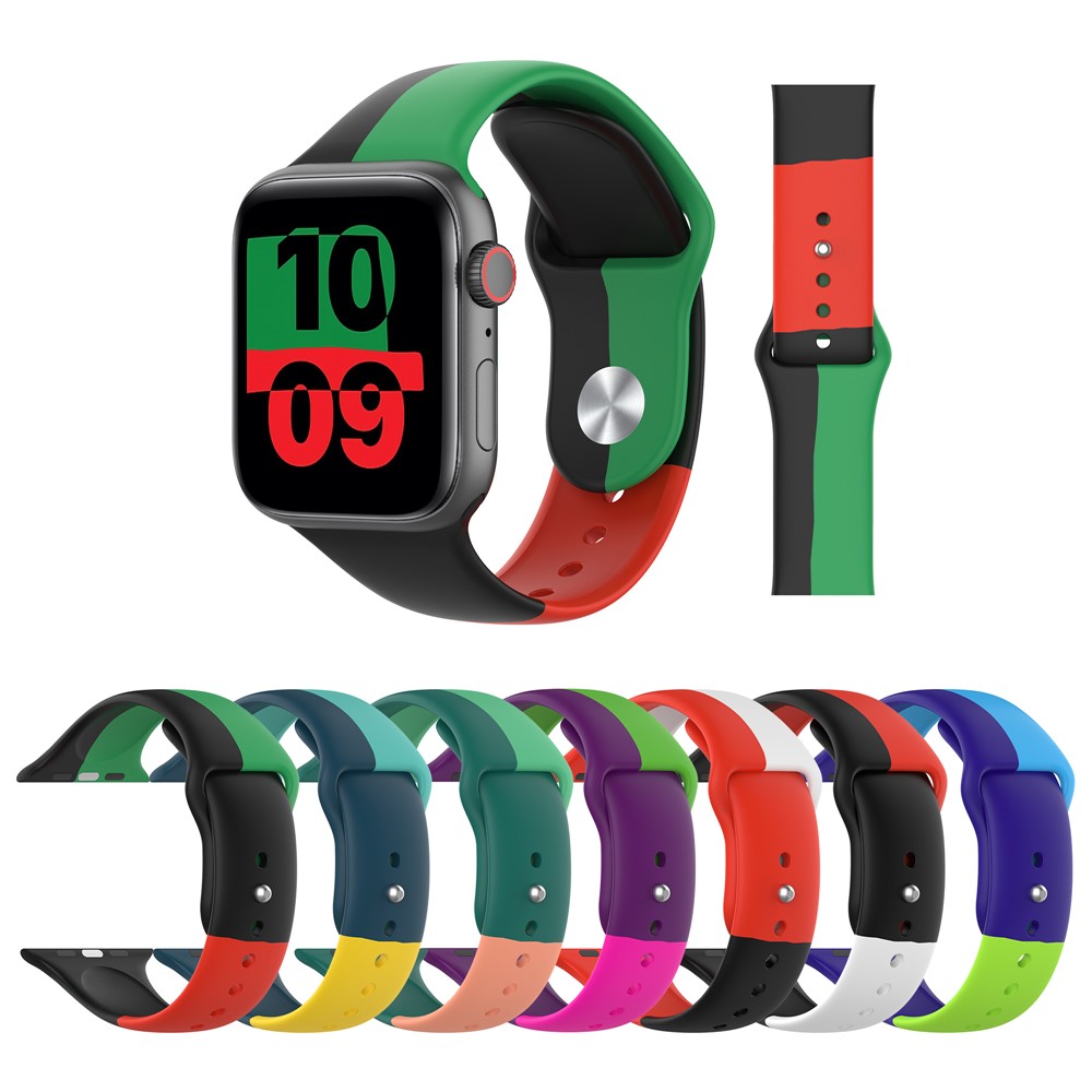 Silicone Replacement Watch Strap for Apple Watch Series 6/5/4/SE 40mm, Series 3/2/1 38mm - Black/Green/Red-14
