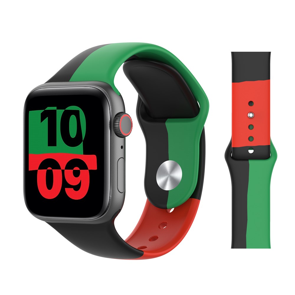 Silicone Replacement Watch Strap for Apple Watch Series 6/5/4/SE 40mm, Series 3/2/1 38mm - Black/Green/Red-2