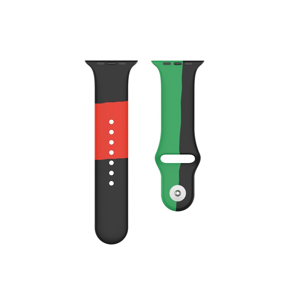 Silicone Replacement Watch Strap for Apple Watch Series 6/5/4/SE 40mm, Series 3/2/1 38mm - Black/Green/Red-4