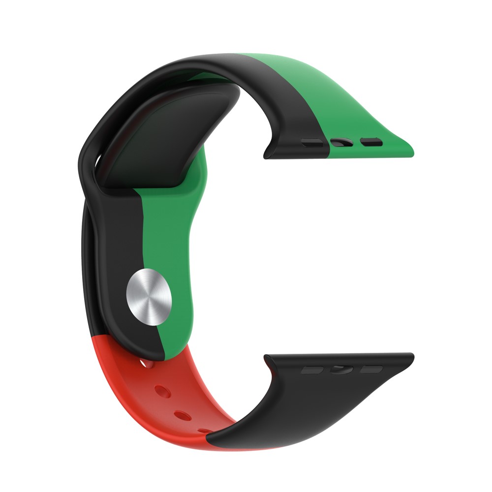 Silicone Replacement Watch Strap for Apple Watch Series 6/5/4/SE 40mm, Series 3/2/1 38mm - Black/Green/Red-5
