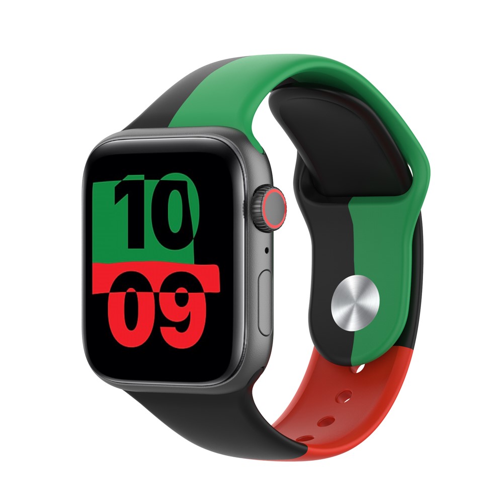Silicone Replacement Watch Strap for Apple Watch Series 6/5/4/SE 40mm, Series 3/2/1 38mm - Black/Green/Red-8