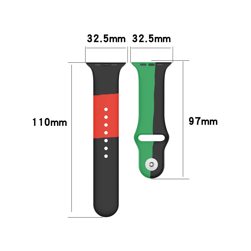 Silicone Replacement Watch Strap for Apple Watch Series 6/5/4/SE 40mm, Series 3/2/1 38mm - Black/Green/Red-9