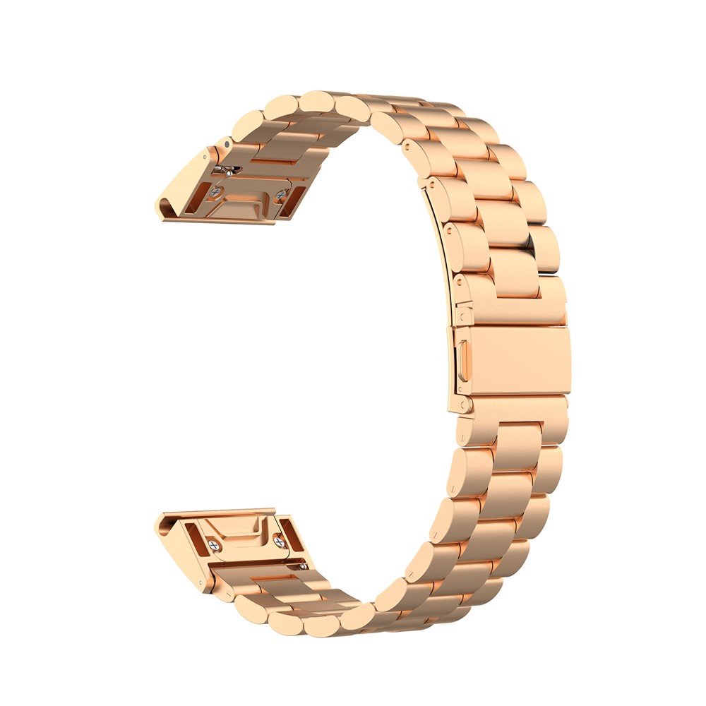 20mm Three Beads Stainless Steel Watch Band Replacement Watch Strap for Garmin Fenix 6S - Rose Gold-1