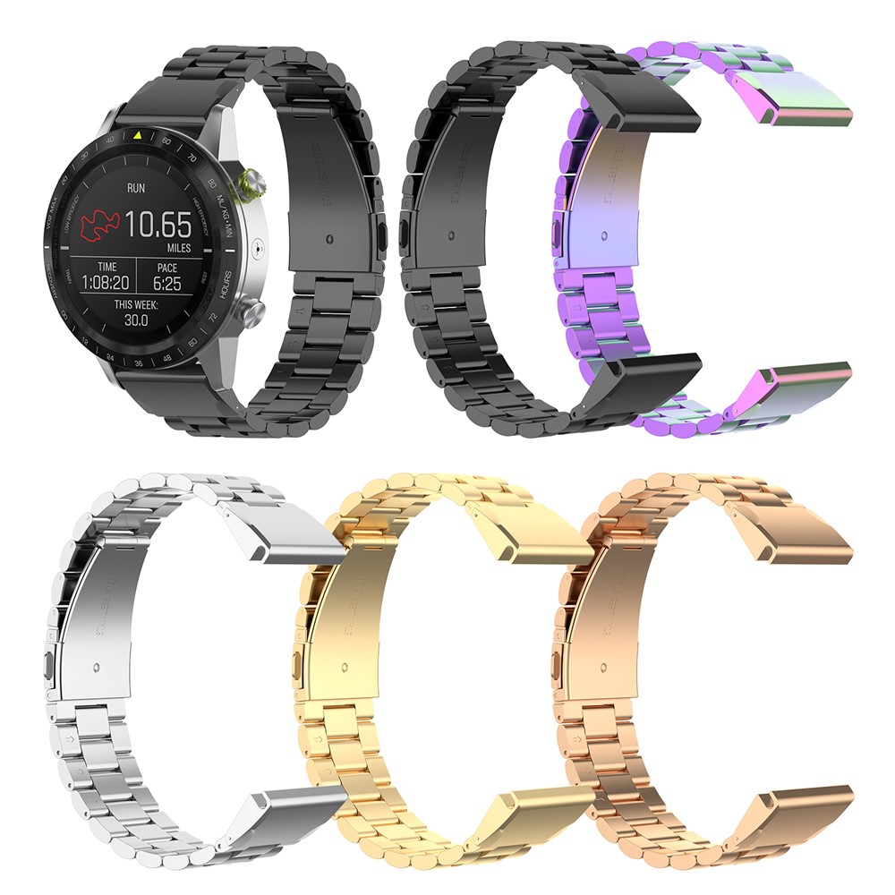20mm Three Beads Stainless Steel Watch Band Replacement Watch Strap for Garmin Fenix 6S - Rose Gold-6