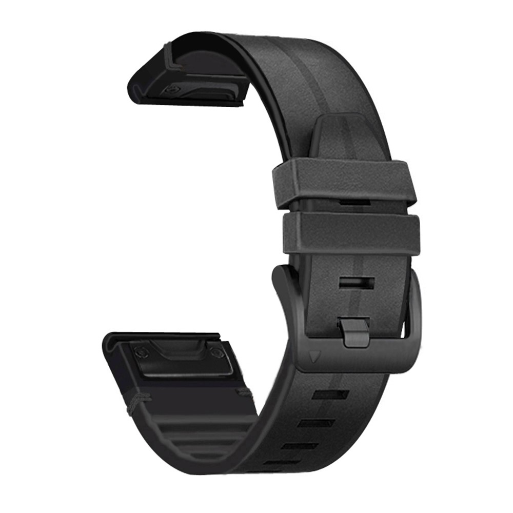 22MM PU Leather Surface+Silicone Smart Watch Band Strap for Garmin Watch - Black-1