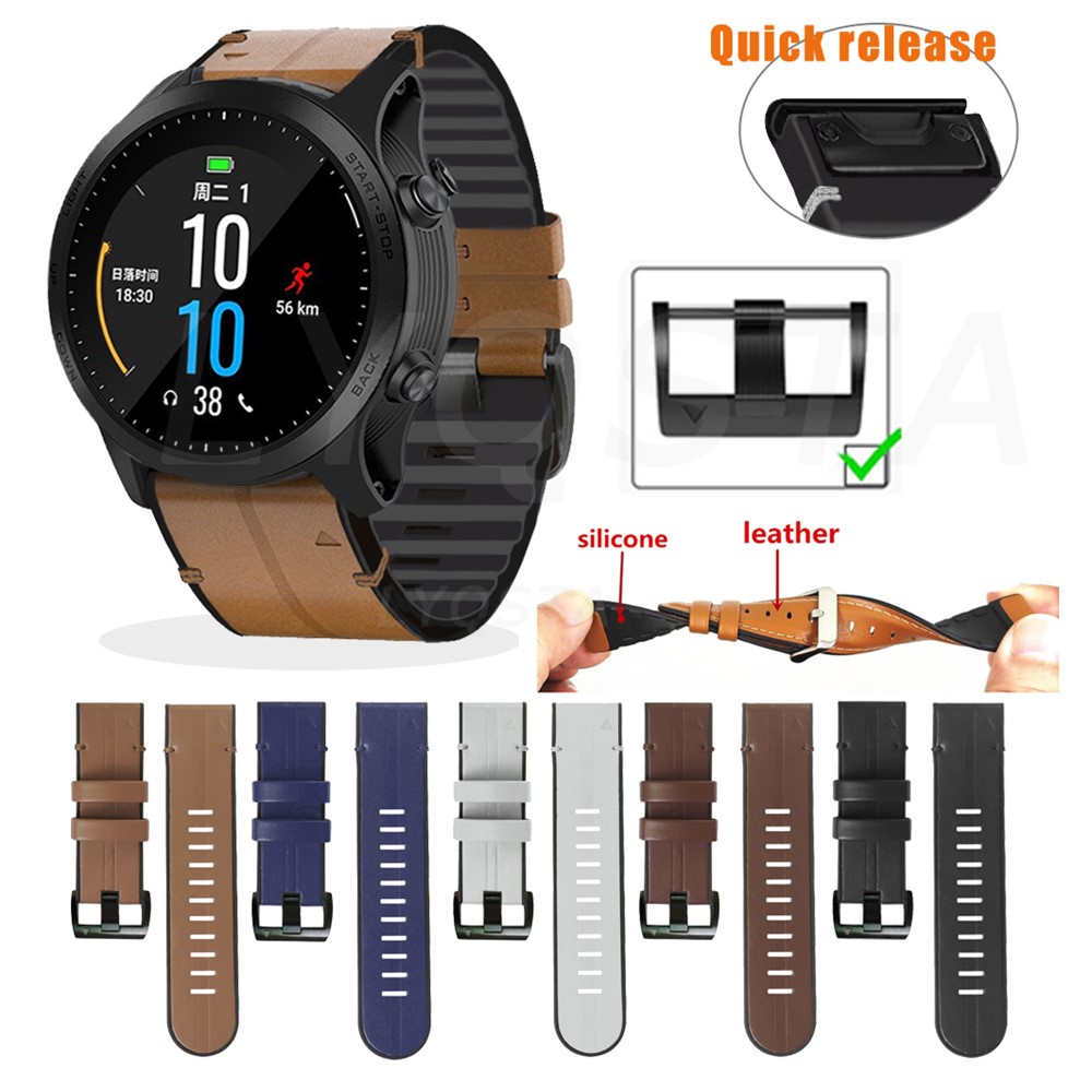 22MM PU Leather Surface+Silicone Smart Watch Band Strap for Garmin Watch - Black-5