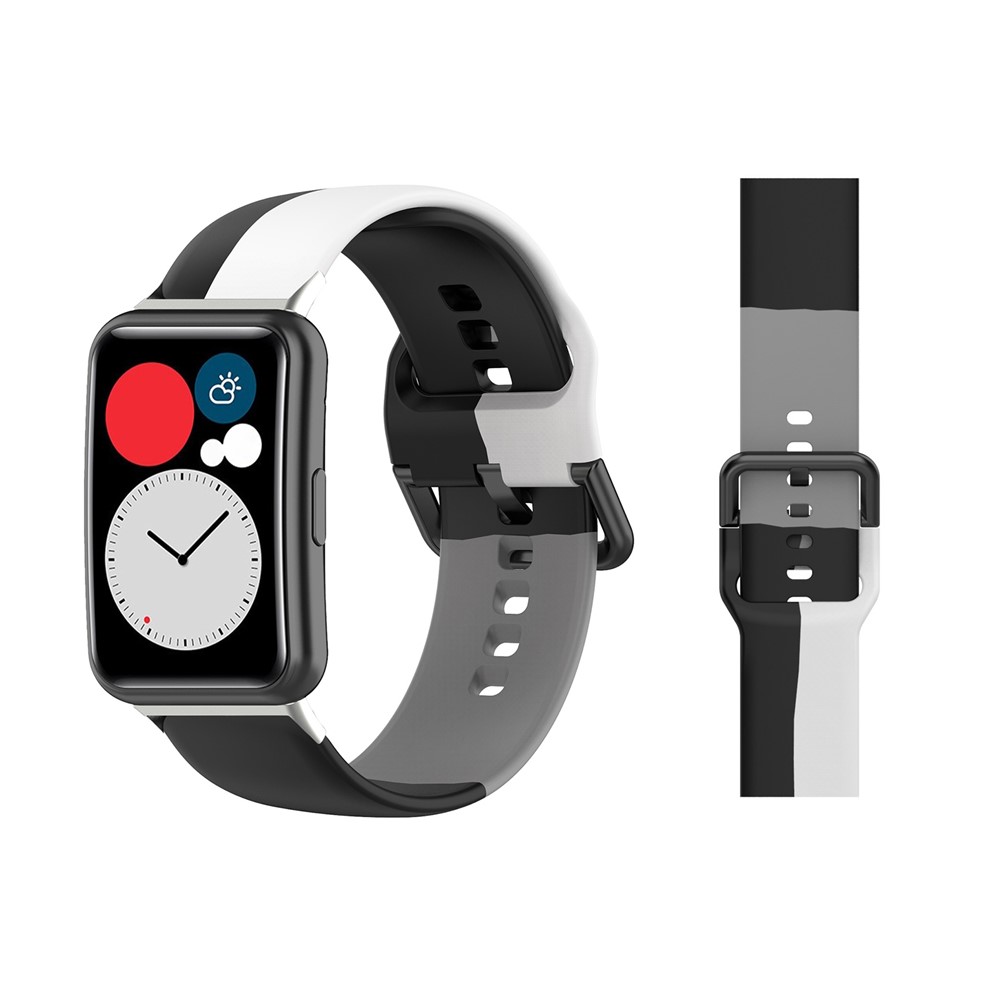 Three Color Watch Strap Replacement Silicone Watch Band for Huawei Watch Fit(TIA-B09/TIA-B19) - Black/White/Grey-4