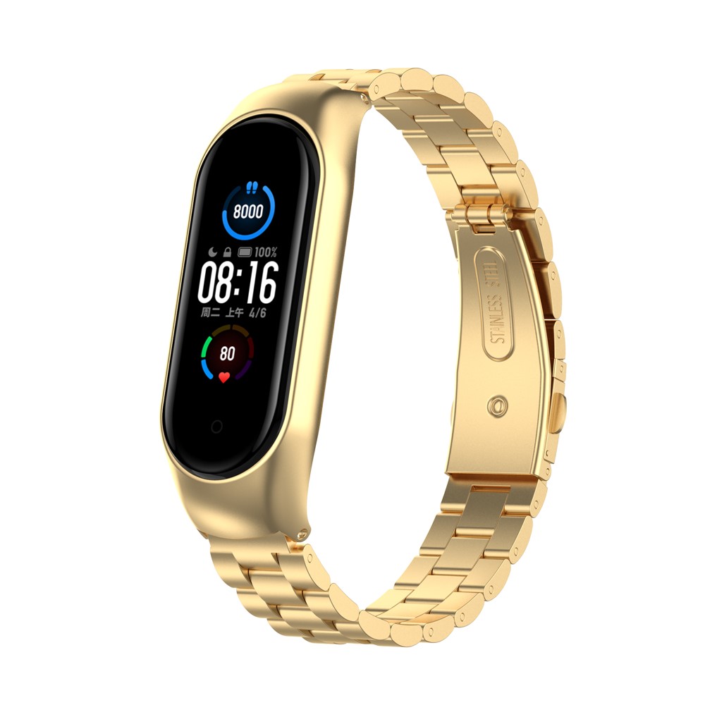 Stainless Steel Replacement Smart Watch Strap Watchband for Xiaomi Mi Band 5/6 - Gold-2