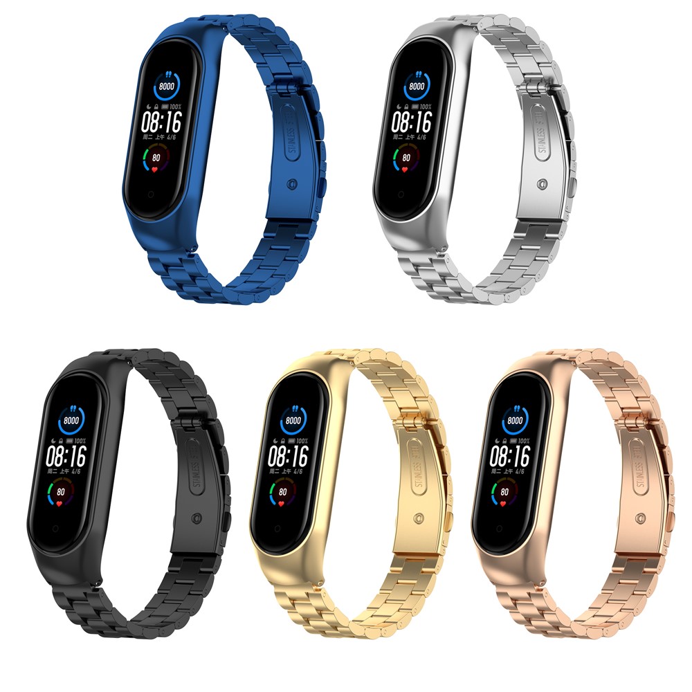 Stainless Steel Replacement Smart Watch Strap Watchband for Xiaomi Mi Band 5/6 - Gold-9