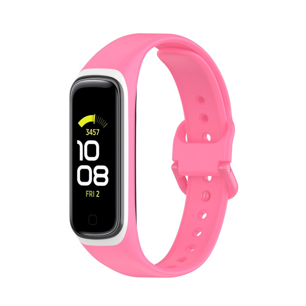 Bi-color Silicone Watch Band Replacement Strap for Samsung Galaxy Fit 2/SM-R220 - Pink/White-2