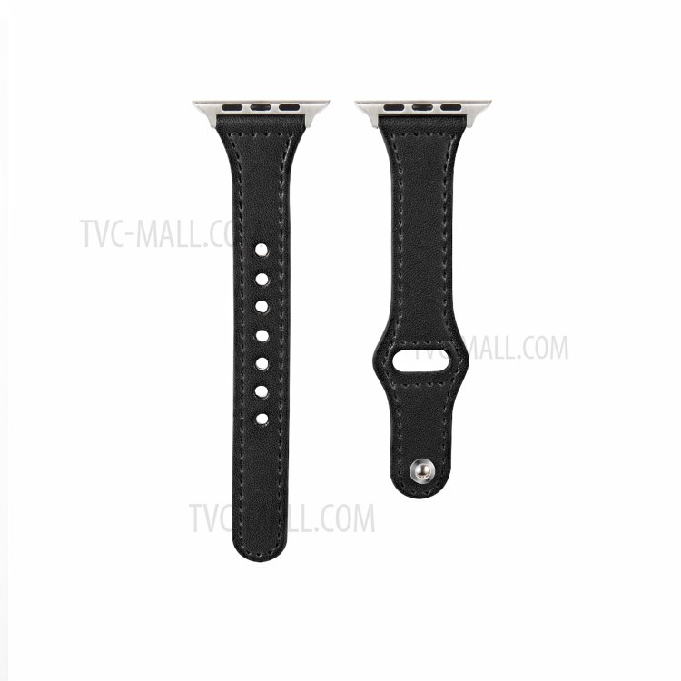 Button Snap Design Genuine Leather Watch Band for Apple Watch Series 4/5/6/SE 40mm / Watch Series 1/2/3 38mm - Black-3