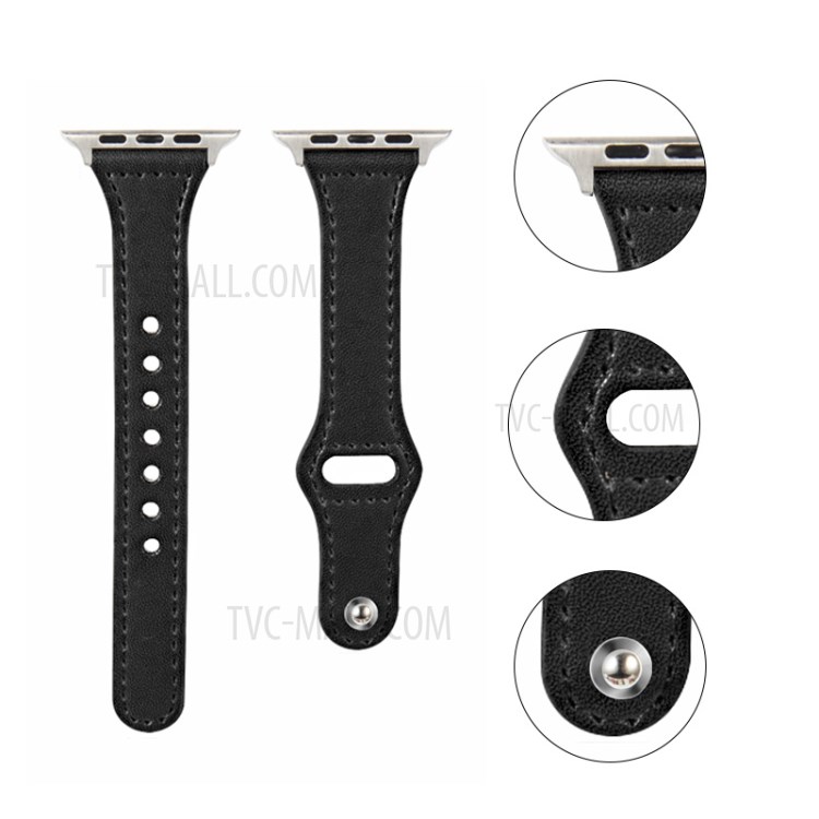 Button Snap Design Genuine Leather Watch Band for Apple Watch Series 4/5/6/SE 40mm / Watch Series 1/2/3 38mm - Black-5