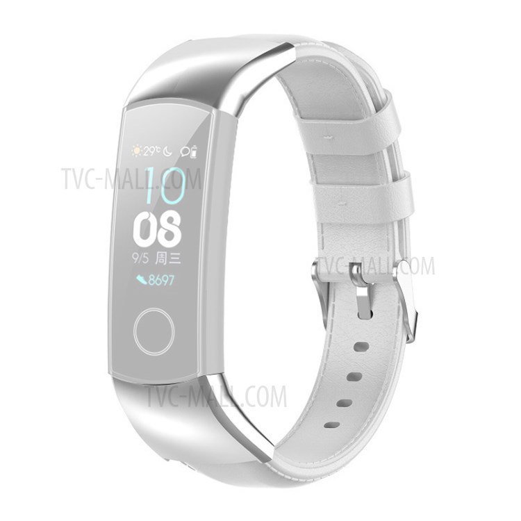 Replacement Genuine Leather Strap Smartwatch Band for Honor Band 5/4 - White-1