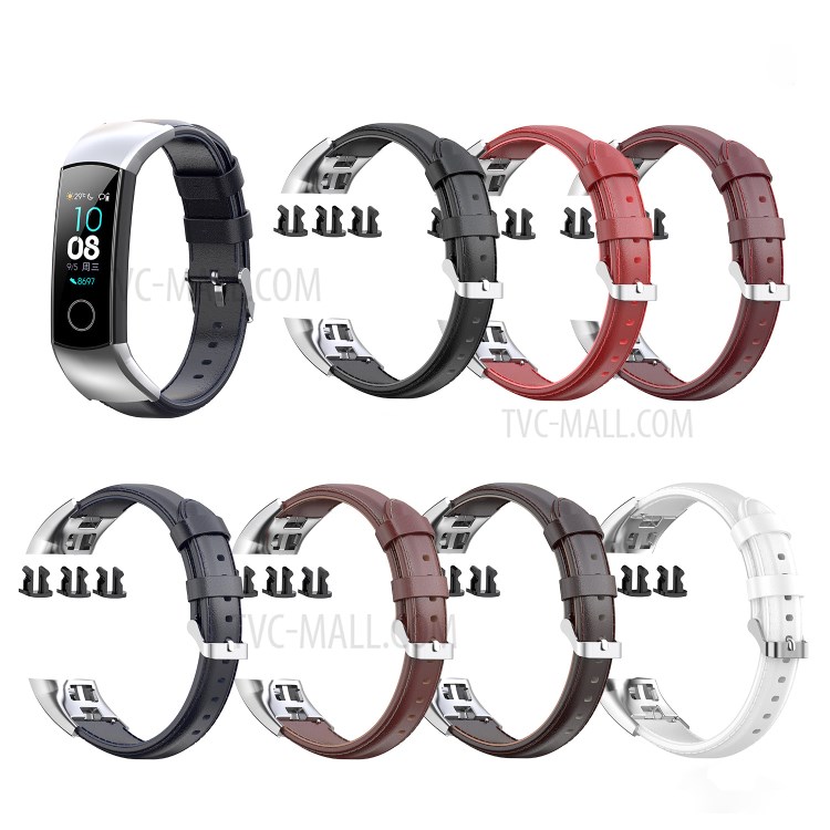 Replacement Genuine Leather Strap Smartwatch Band for Honor Band 5/4 - White-7