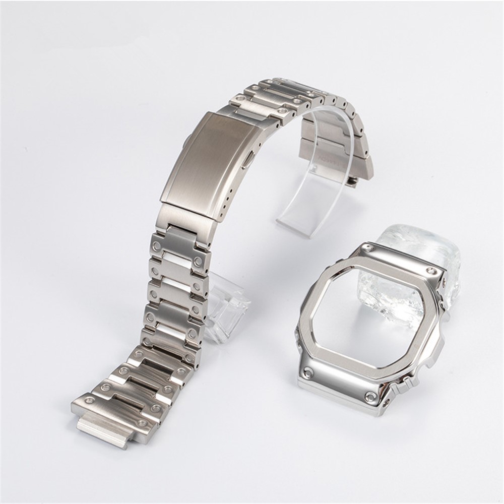 Stainless Steel Watch Band Replacement + Watch Cover for Casio G-SHOCK GW-5000/5035/DW5600/GW-M5610 - Silver-7