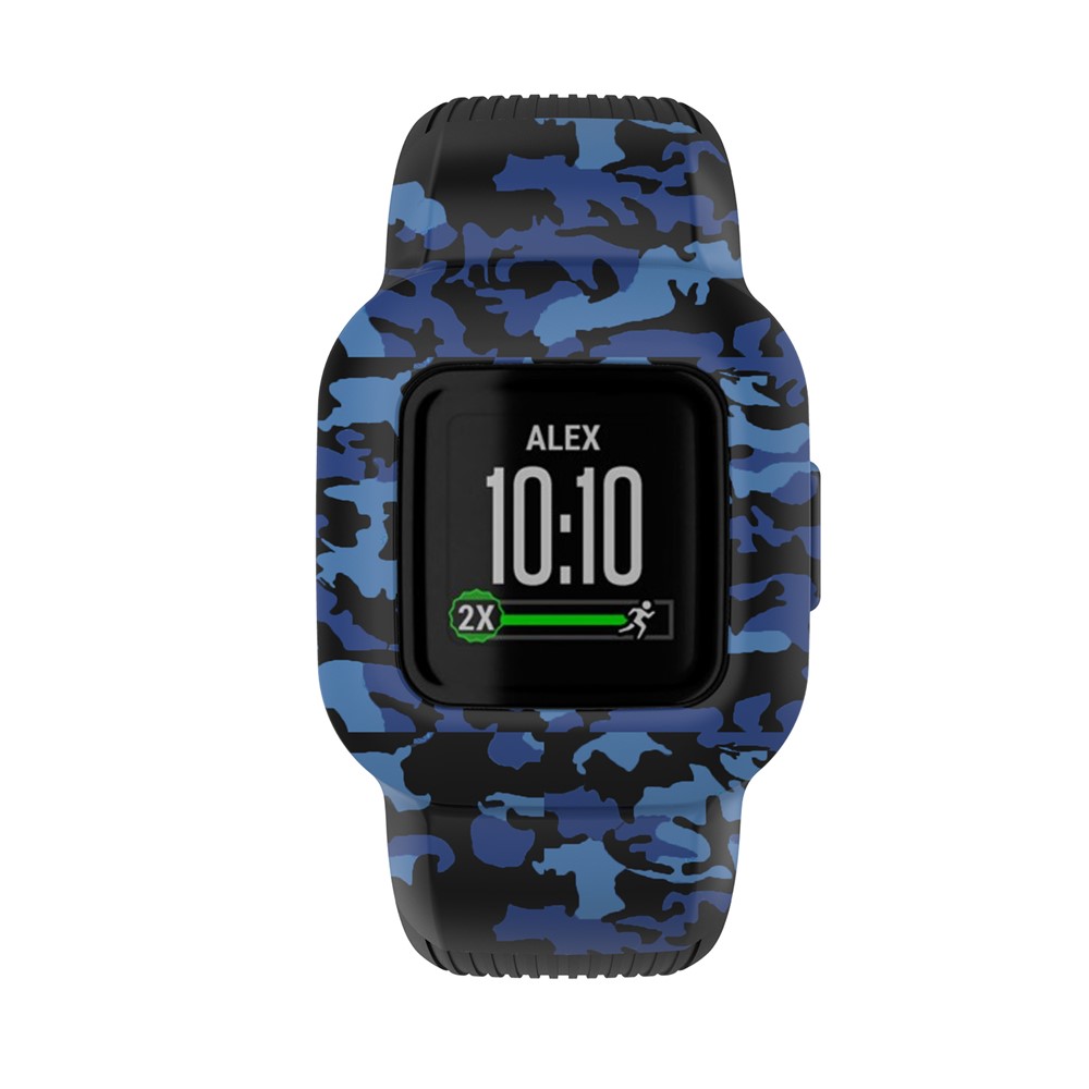 Silicone Motel Imprimination Bande de Vorte de Veture Pour Garmin Vivofit jr 3, Taille: L - Camouflage Bleu-2