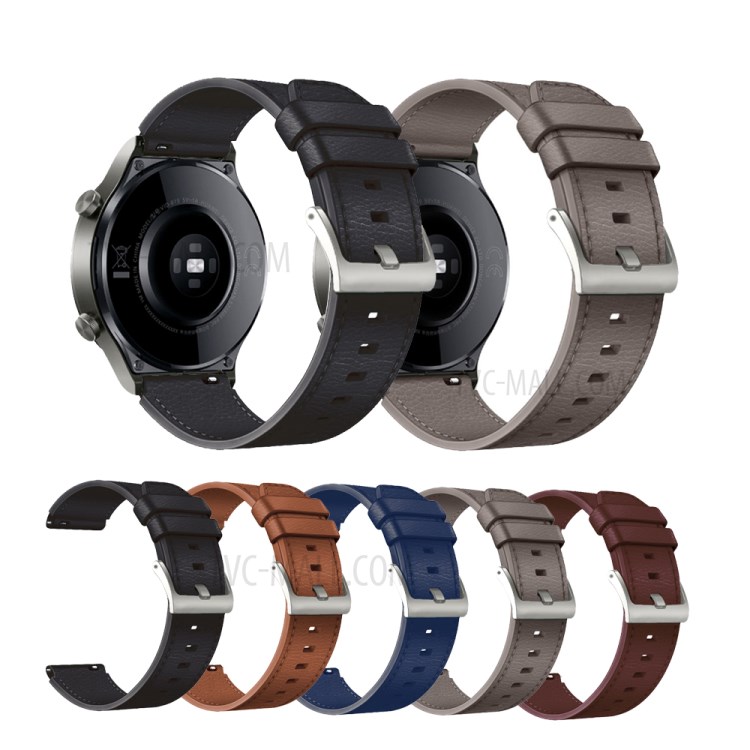 22mm Universal Genuine Leather Watch Band Strap for Huawei Watch 3 / 3 Pro / Samsung Amazfit Watch Etc - All Black-6