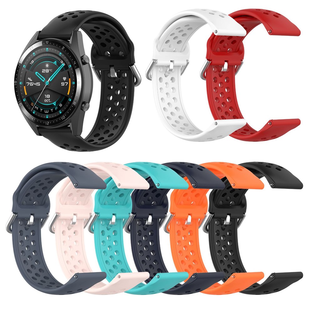 Universal 22mm Width Air Holes Silicone Watch Band Replacement for Huawei Watch 3 / 3 Pro / Samsung Huawei Watch Etc - Black-6