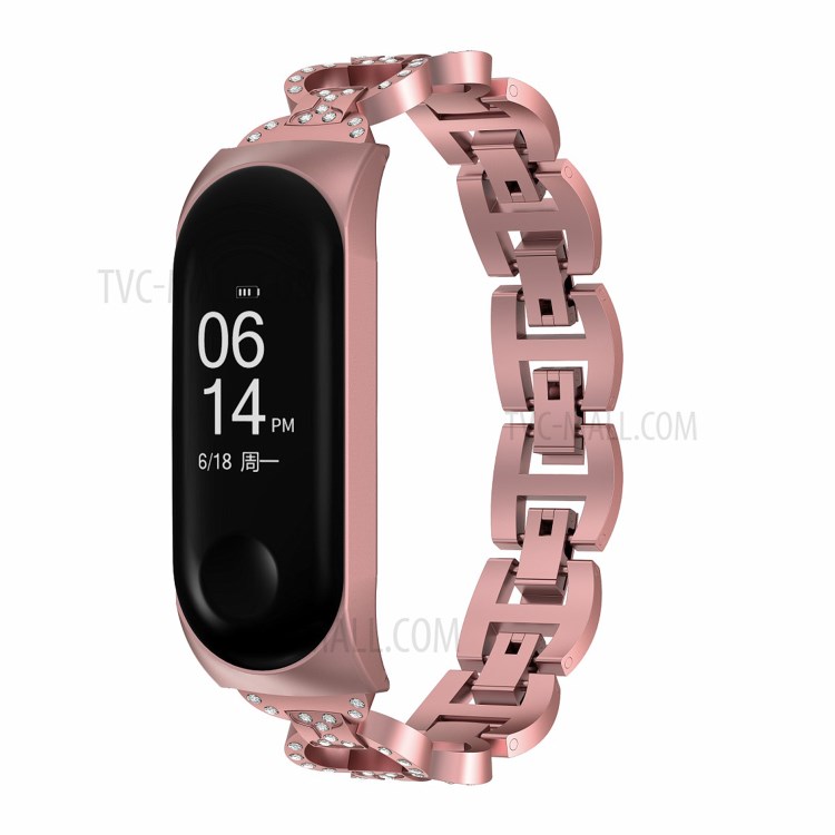 Design a 8 a Forma di Bling Lucido Diamante Entrambi i Lati Cinturino in Metallo Per Xiaomi Mi Banda 6 / 5 - Rosa Rosa-2