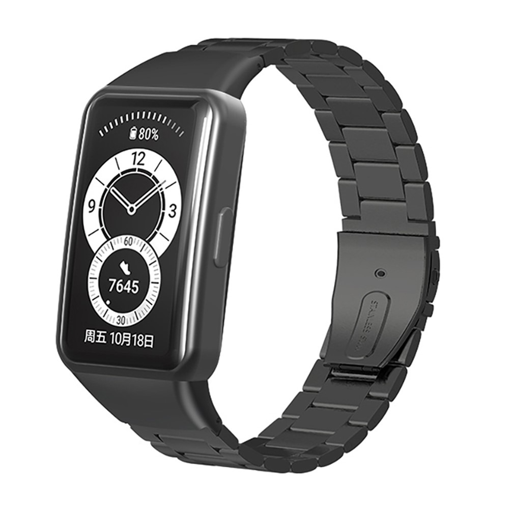 Replacement Watch Band Stainless Steel Three Beads Solid Watchband for Huawei Honor 6 / Huawei Band 6 - Black-2