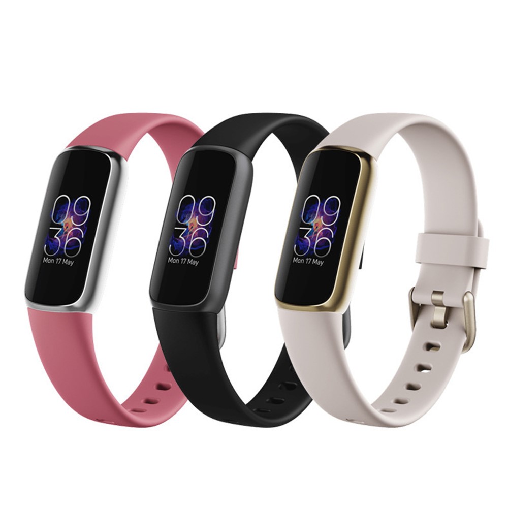 Silicone Adjustable Solid Color Watch Band Replacement Wrist Bracelet Strap Belt for Fitbit Luxe, Size: L - Black-5