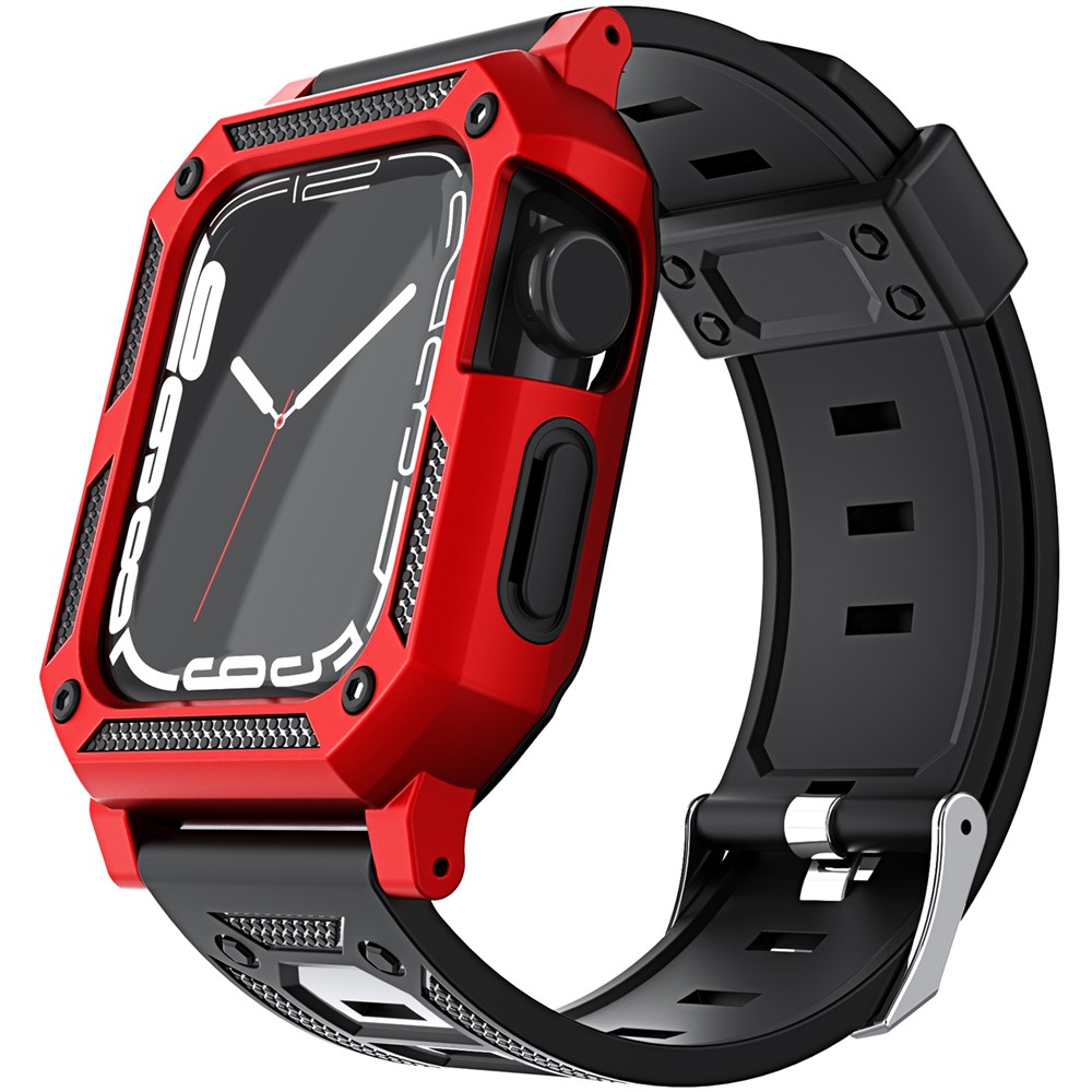 For Apple Watch Series 11 46mm / 10 46mm Replacement Strap with Watch Case / Screen Film 3 in 1 Watch Band Cover TPU Wrist Strap - Red