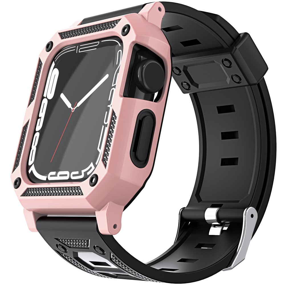 For Apple Watch Series 11 46mm / 10 46mm Replacement Strap with Watch Case / Screen Film 3 in 1 Watch Band Cover TPU Wrist Strap - Rose Gold