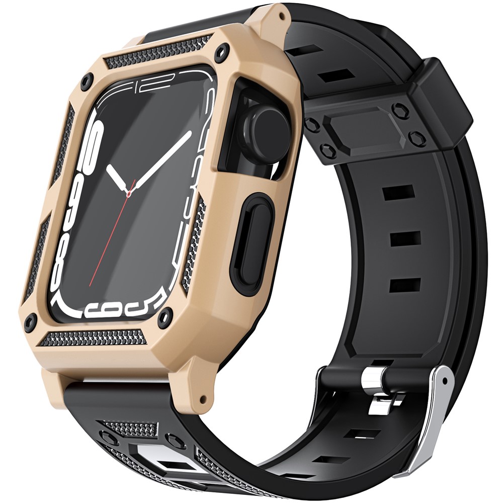 For Apple Watch Series 11 46mm / 10 46mm Replacement Strap with Watch Case / Screen Film 3 in 1 Watch Band Cover TPU Wrist Strap - Gold
