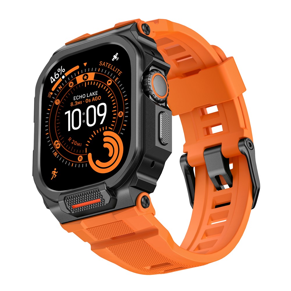 Silicone Strap with Watch Case for Apple Watch Ultra 3 49mm / 2 49mm / Ultra 49mm Replacement Watch Band - Black / Orange
