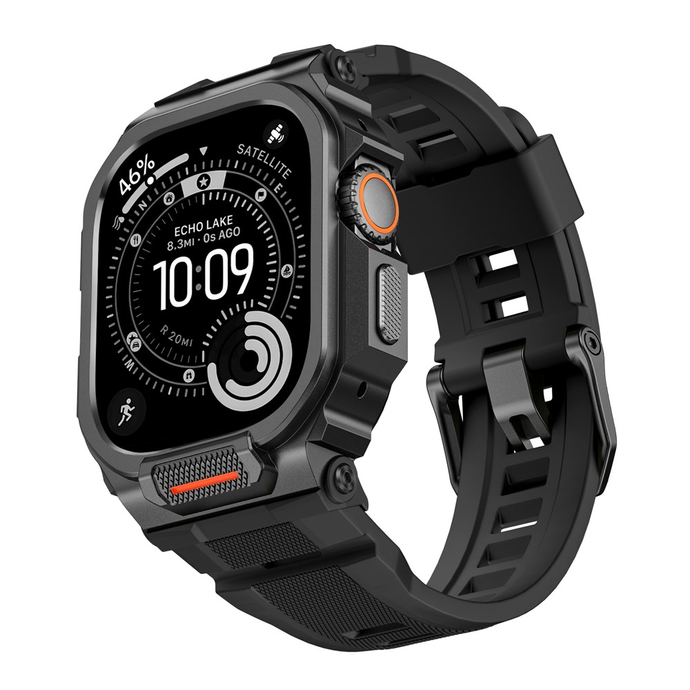 Silicone Strap with Watch Case for Apple Watch Ultra 3 49mm / 2 49mm / Ultra 49mm Replacement Watch Band - Black / Black