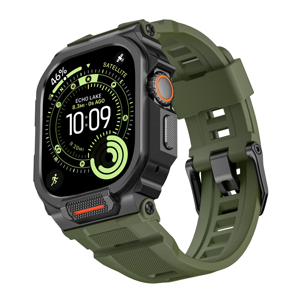 Silicone Strap with Watch Case for Apple Watch Ultra 3 49mm / 2 49mm / Ultra 49mm Replacement Watch Band - Black / Army Green