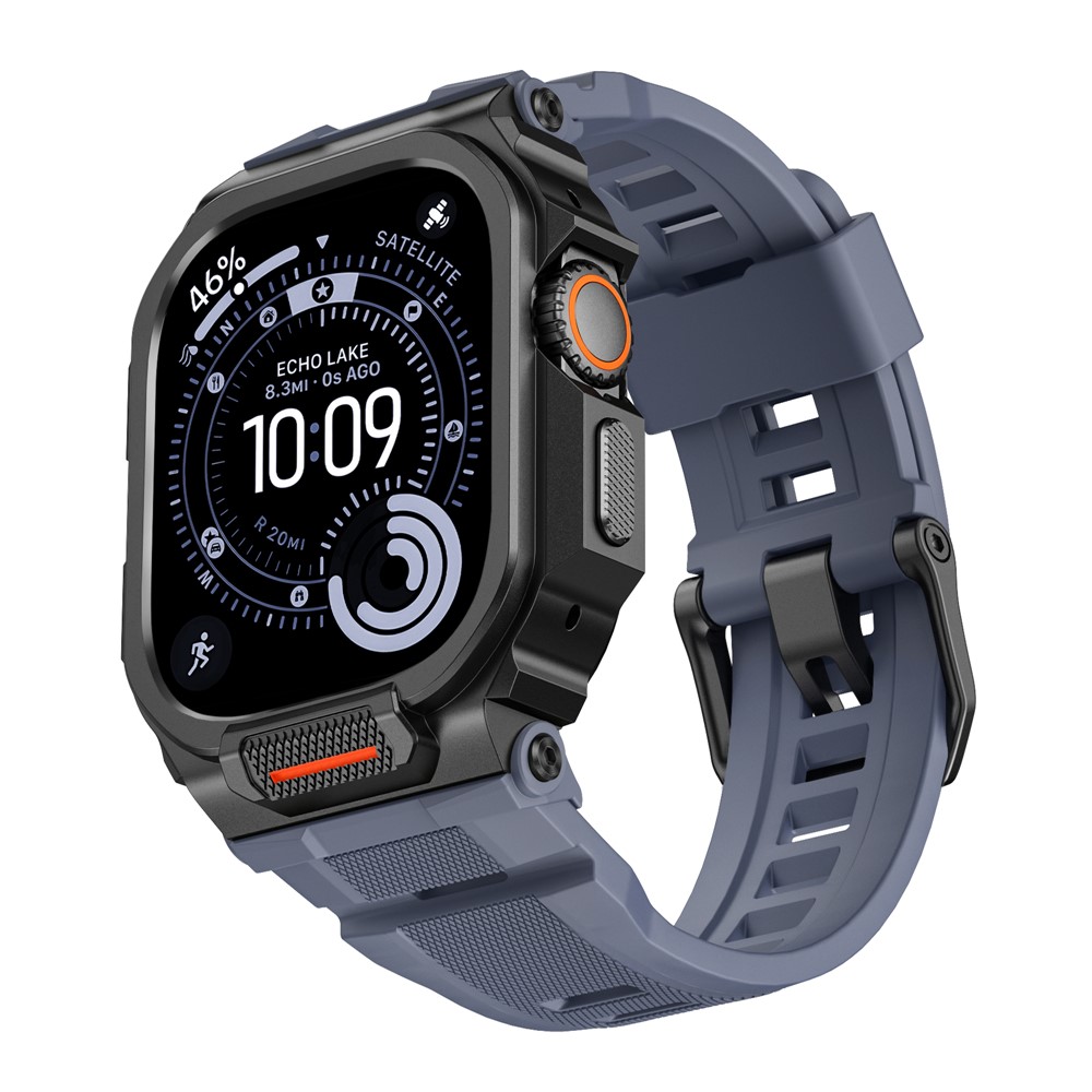 Silicone Strap with Watch Case for Apple Watch Ultra 3 49mm / 2 49mm / Ultra 49mm Replacement Watch Band - Black / Blue Grey