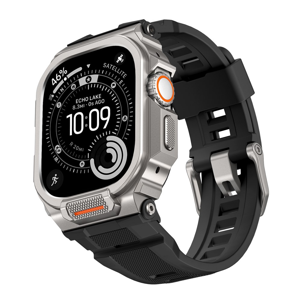 Silicone Strap with Watch Case for Apple Watch Ultra 3 49mm / 2 49mm / Ultra 49mm Replacement Watch Band - Titanium / Black