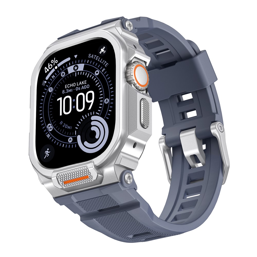 Silicone Strap with Watch Case for Apple Watch Ultra 3 49mm / 2 49mm / Ultra 49mm Replacement Watch Band - Silver / Blue Grey