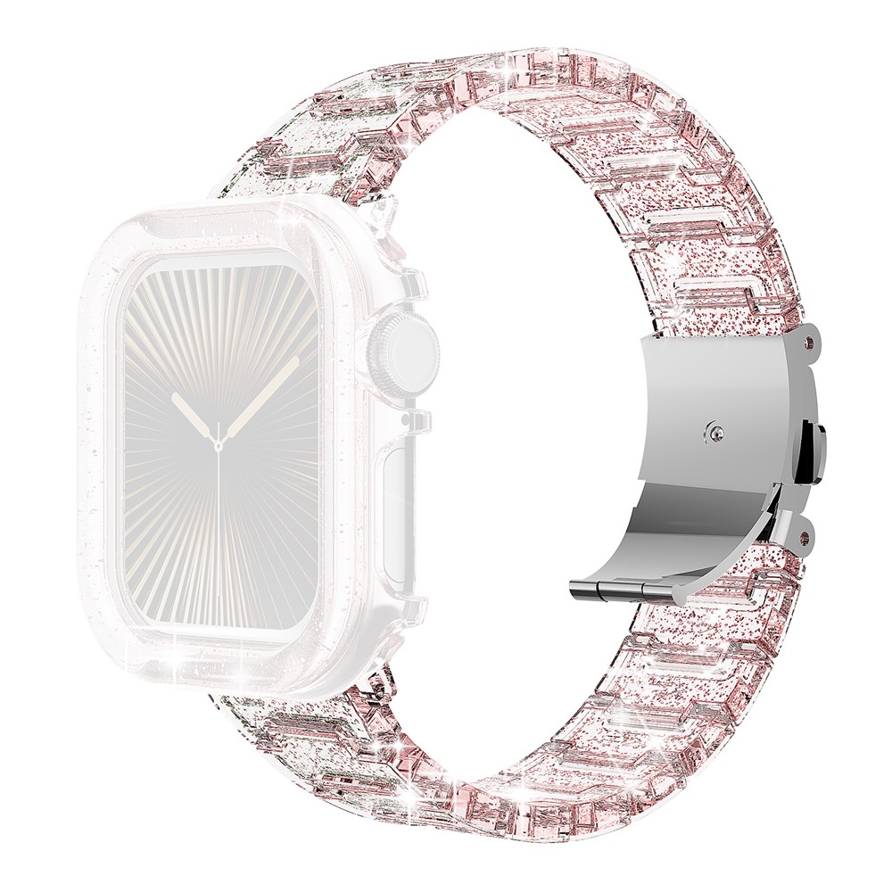 For Apple Watch Series 9 8 7 41mm Band Stylish PC Epoxy Resin Smartwatch Strap + Watch Case - Pink