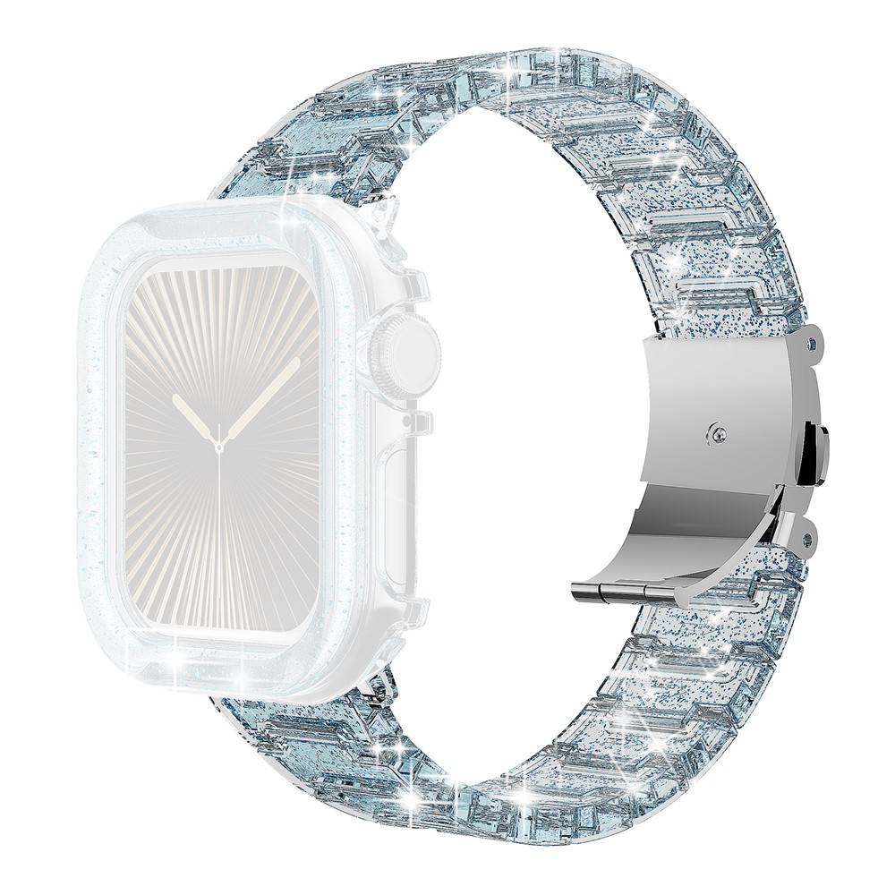 For Apple Watch Series 9 8 7 41mm Band Stylish PC Epoxy Resin Smartwatch Strap + Watch Case - Blue