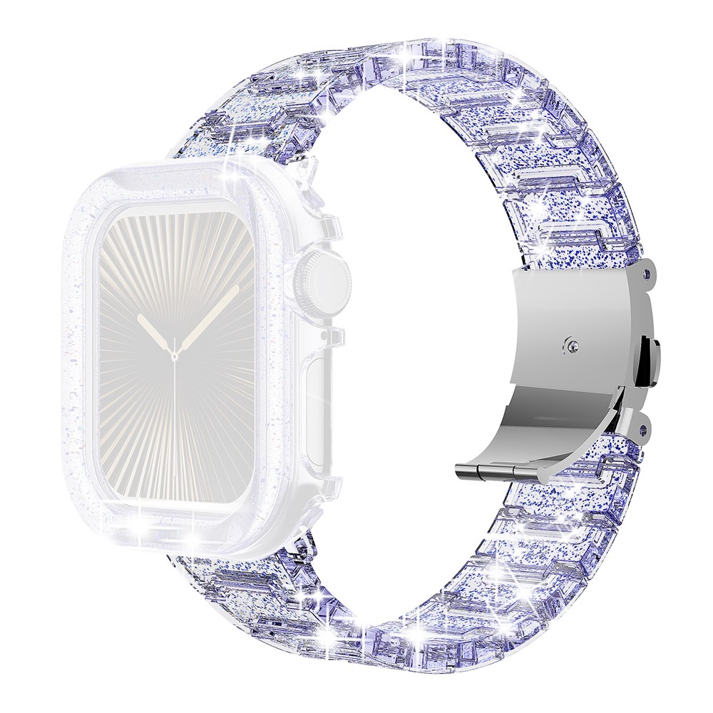 For Apple Watch Series 9 8 7 45mm Band Stylish PC Epoxy Resin Smartwatch Strap + Watch Case - Purple