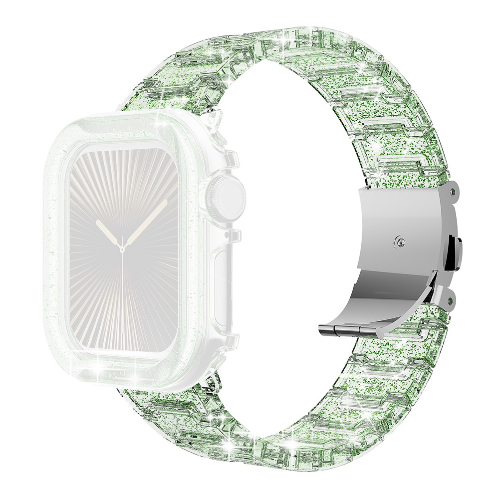 For Apple Watch SE3 SE2 SE 6 5 4 44mm Band Stylish PC Epoxy Resin Smartwatch Strap + Watch Case - Green
